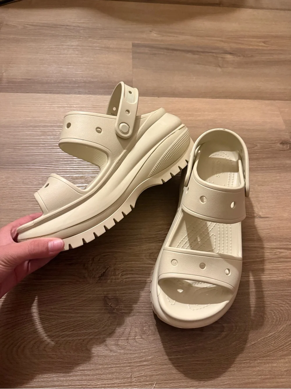 CROCS Platform Slide Sandals in Light Cream